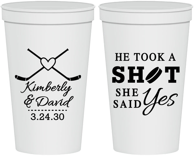Personalized Wedding 22 oz Stadium Cups - Took A Shot Hockey | 323