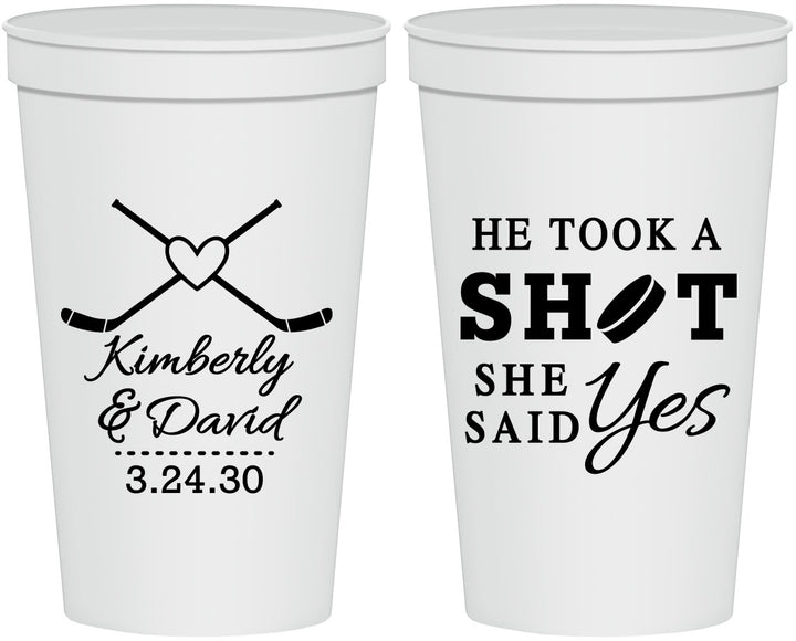 Personalized Wedding 22 oz Stadium Cups - Took A Shot Hockey | 323