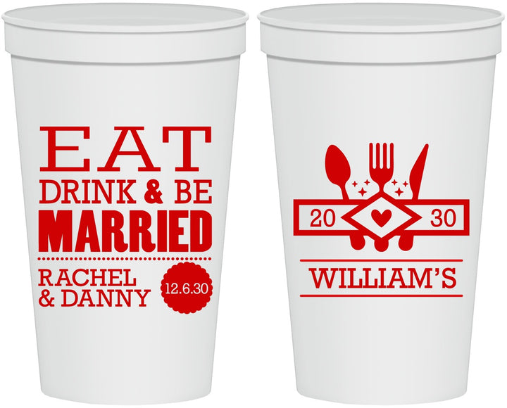 Personalized Wedding 22 oz Stadium Cups - Eat Drink Be Married | 324