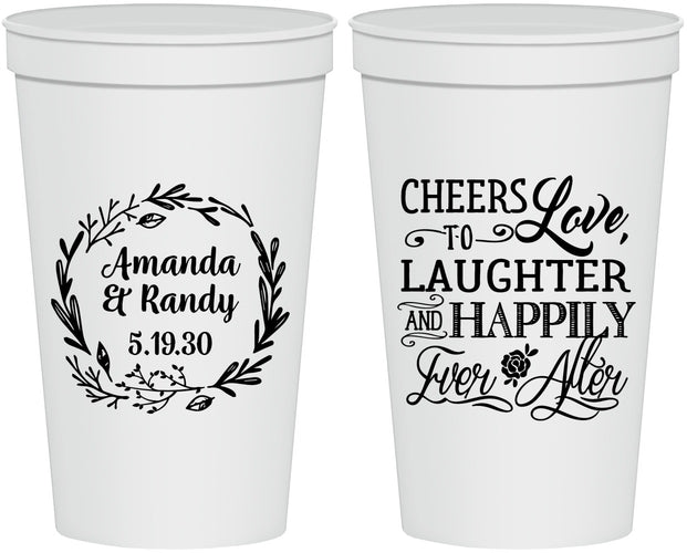 Personalized Wedding 22 oz Stadium Cups - Love Laughter Happily | 326