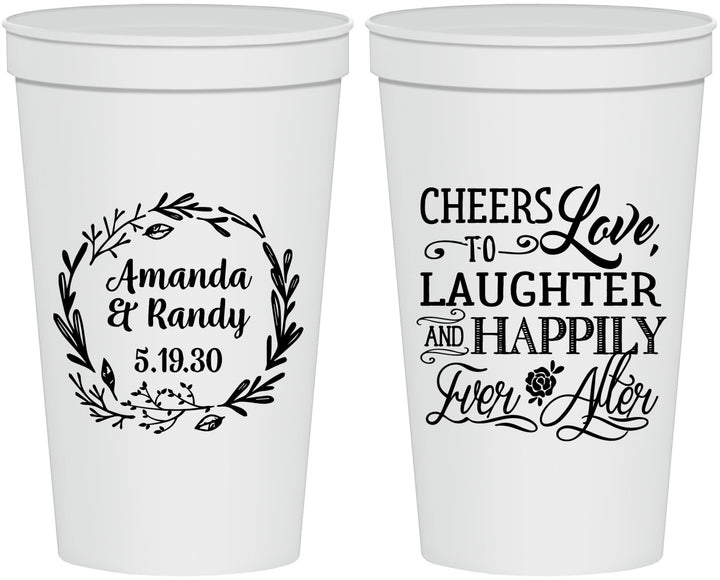 Personalized Wedding 22 oz Stadium Cups - Love Laughter Happily | 326