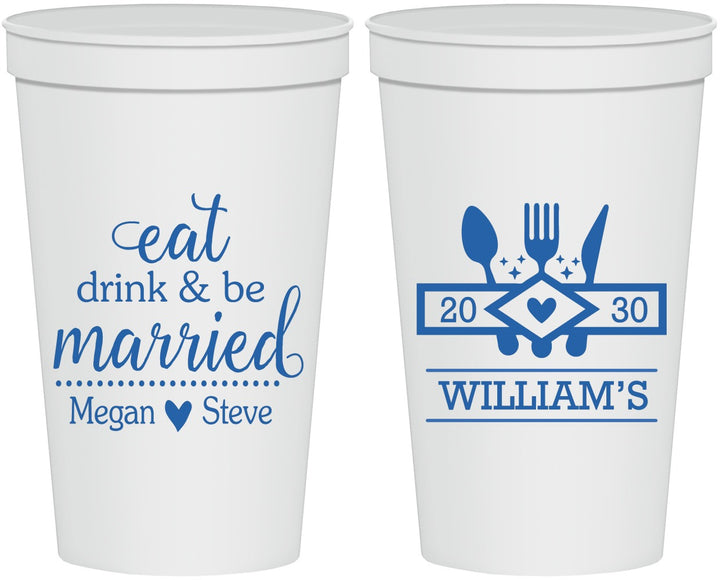 Personalized Wedding 22 oz Stadium Cups - Eat Drink Be Married | 327