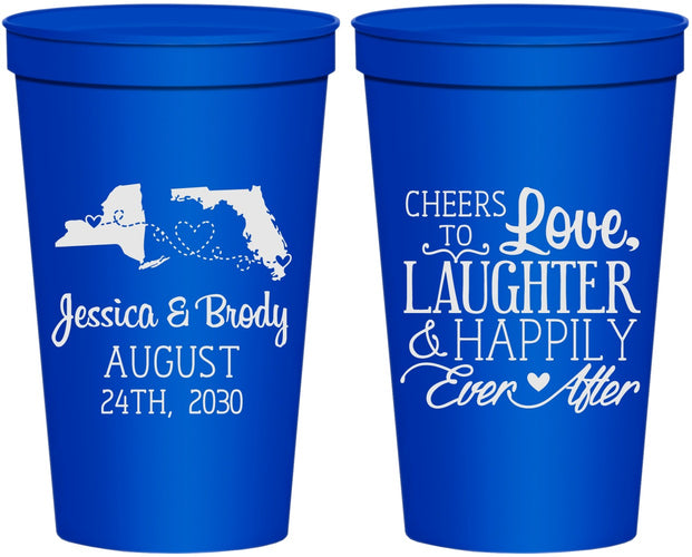 Personalized Wedding 22 oz Stadium Cups - Love Laughter Happily | 329