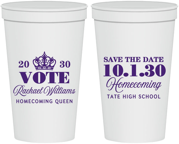 Personalized Homecoming 22 oz Stadium Cups - Hoco Queen Vote | 330020