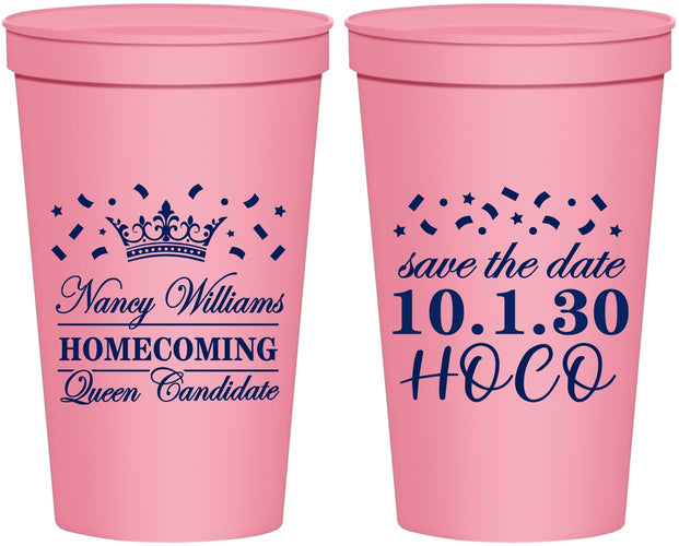 Personalized Homecoming 22 oz Stadium Cups - Hoco Queen Vote | 330024