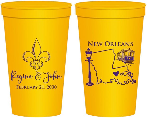 Personalized Wedding 22 oz Stadium Cups - New Orleans | 334