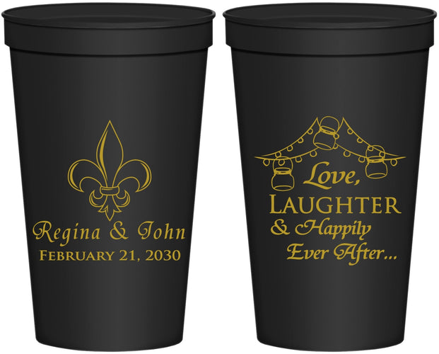 Personalized Wedding 22 oz Stadium Cups - Love Laughter Happily | 338