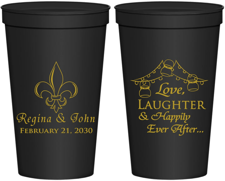 Personalized Wedding 22 oz Stadium Cups - Love Laughter Happily | 338