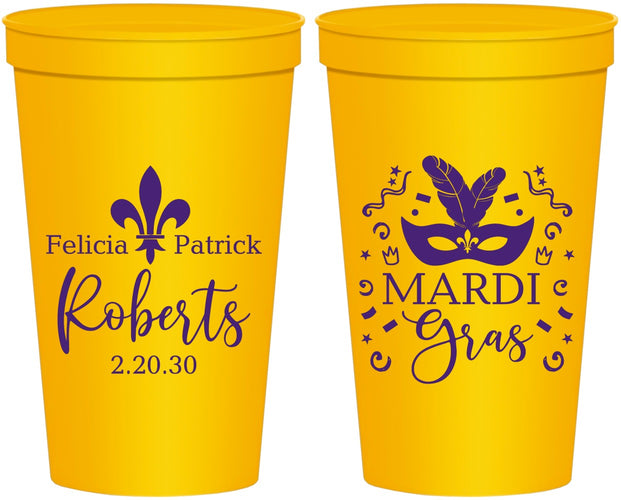 Personalized Wedding 22 oz Stadium Cups - Mardi Gras | 339