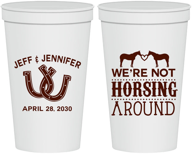 Personalized Wedding 22 oz Stadium Cups - Horseshoe | 340