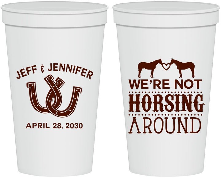 Personalized Wedding 22 oz Stadium Cups - Horseshoe | 340
