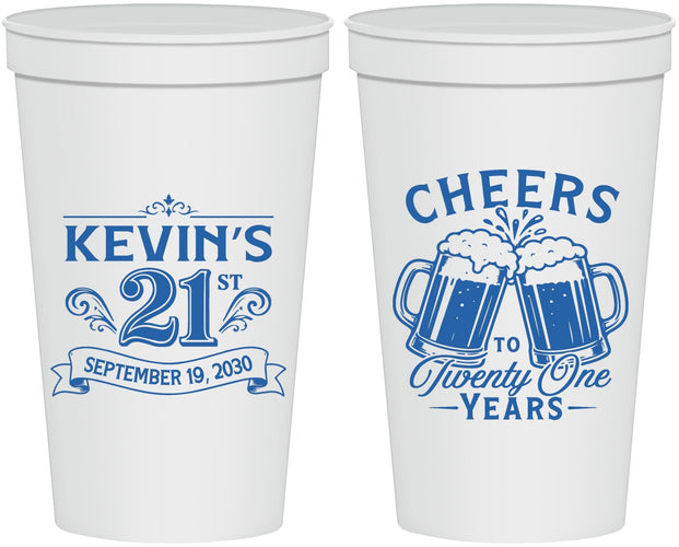Personalized 21st Birthday 22 oz Stadium Cups - Cheers To Twenty One Years | 340000