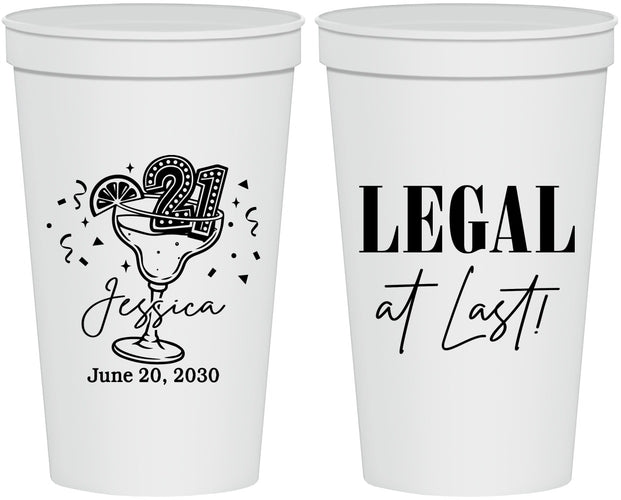 Personalized 21st Birthday 22 oz Stadium Cups - Legal At Last | 340005