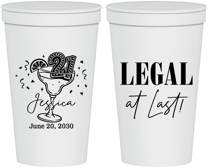 Personalized 21st Birthday 22 oz Stadium Cups - Legal At Last | 340005