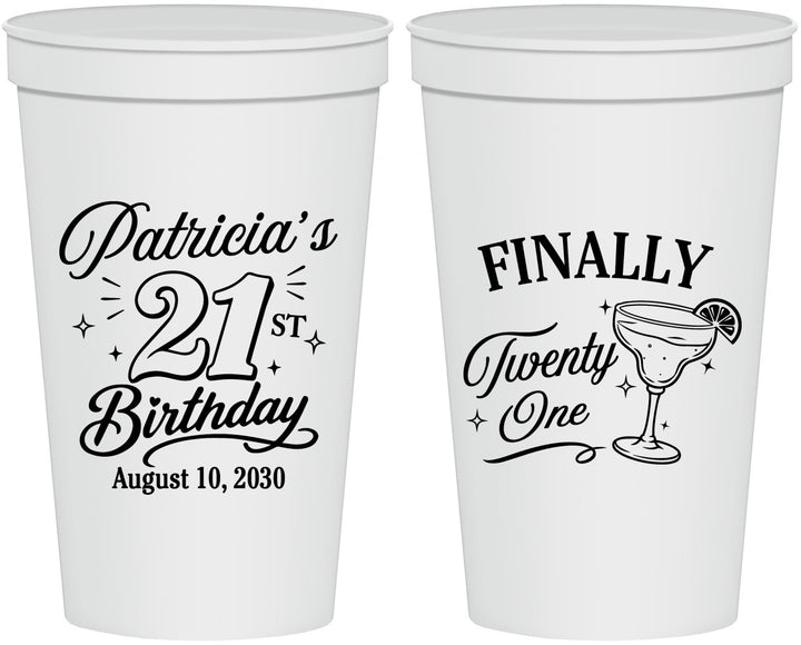 Personalized 21st Birthday 22 oz Stadium Cups - Finally Twenty One | 340008