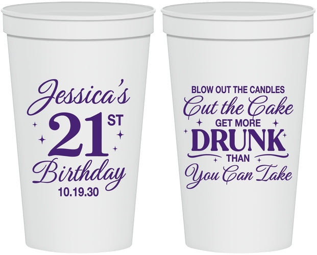 Personalized 21st Birthday 22 oz Stadium Cups - Candles Cake Drunk | 340010
