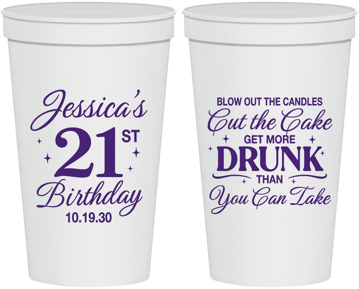 Personalized 21st Birthday 22 oz Stadium Cups - Candles Cake Drunk | 340010