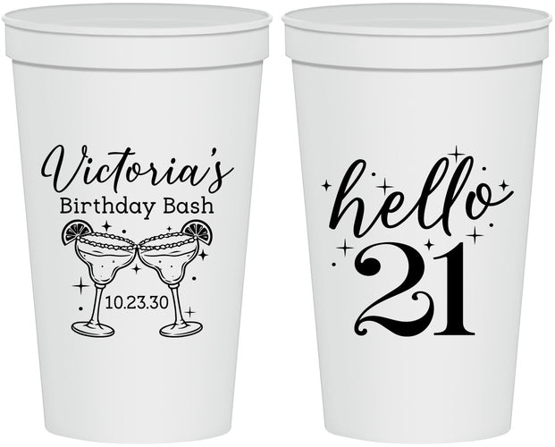 Personalized 21st Birthday 22 oz Stadium Cups - Hello Twenty One | 340011