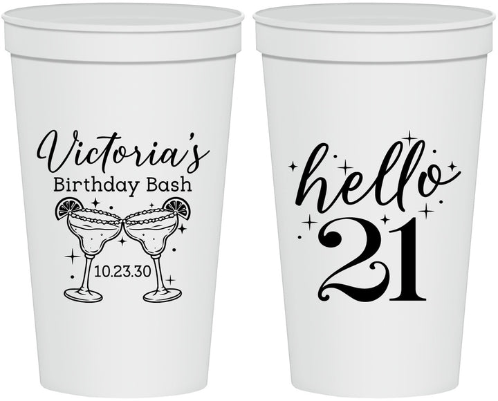 Personalized 21st Birthday 22 oz Stadium Cups - Hello Twenty One | 340011