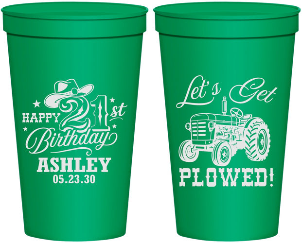 Personalized 21st Birthday 22 oz Stadium Cups - Lets Get Plowed | 340012