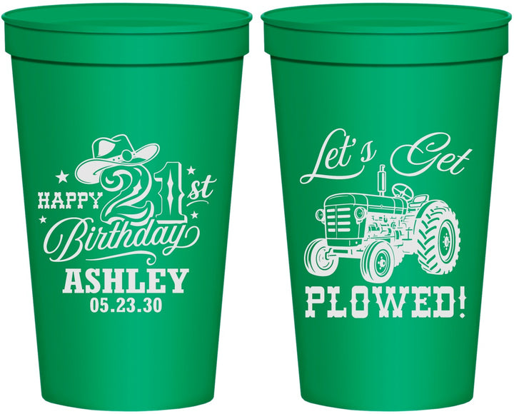 Personalized 21st Birthday 22 oz Stadium Cups - Lets Get Plowed | 340012