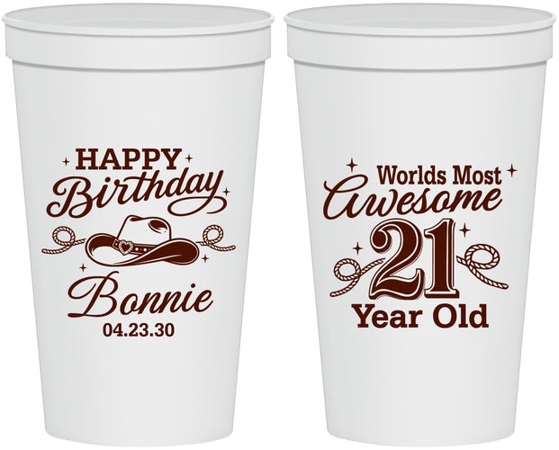 Personalized 21st Birthday 22 oz Stadium Cups - Cowgirl | 340013