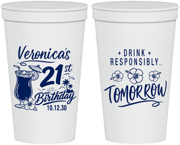 Personalized 21st Birthday 22 oz Stadium Cups - Drink Responsibly Tomorrow | 340015