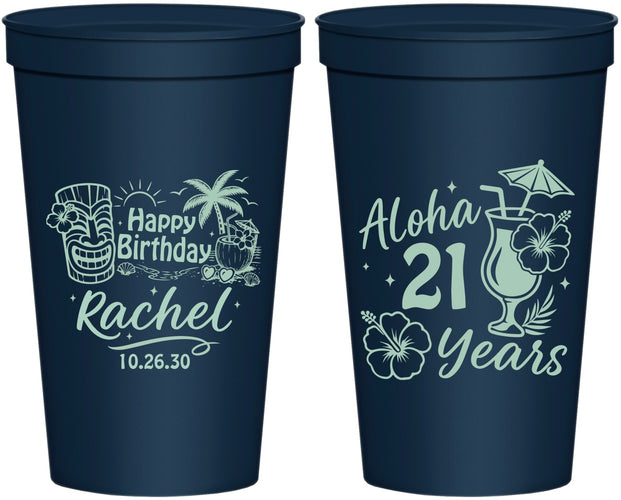 Personalized 21st Birthday 22 oz Stadium Cups - Aloha Hawaii | 340016