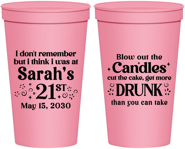 Personalized 21st Birthday 22 oz Stadium Cups - Candles Cake Drunk | 340017