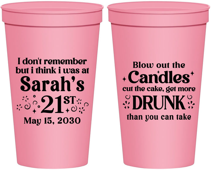 Personalized 21st Birthday 22 oz Stadium Cups - Candles Cake Drunk | 340017