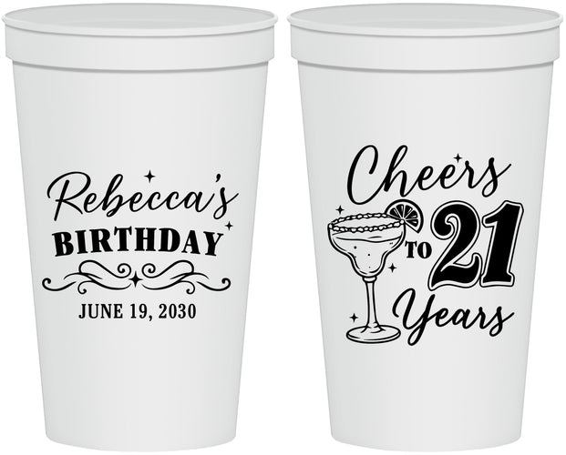 Personalized 21st Birthday 22 oz Stadium Cups - Cheers To Twenty One Years | 340019