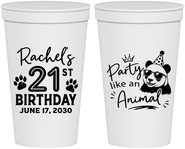 Personalized 21st Birthday 22 oz Stadium Cups - Party Like An Animal Panda | 340021