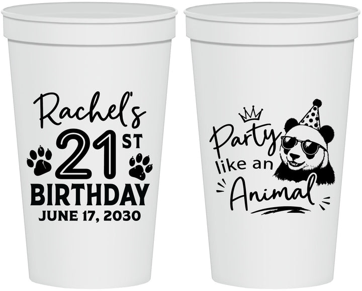 Personalized 21st Birthday 22 oz Stadium Cups - Party Like An Animal Panda | 340021