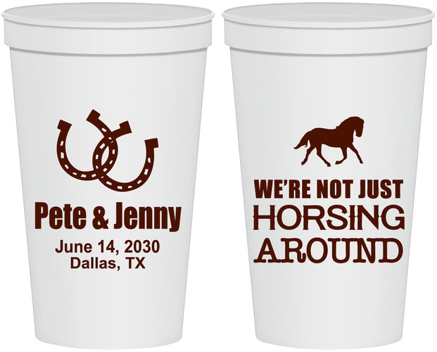 Personalized Wedding 22 oz Stadium Cups - Horseshoe | 341