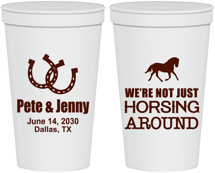 Personalized Wedding 22 oz Stadium Cups - Horseshoe | 341