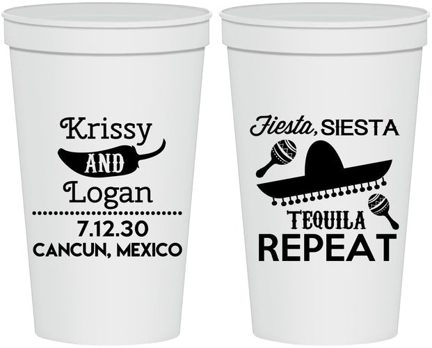 Personalized Wedding 22 oz Stadium Cups - Fiesta Siesta Tequila Repeat | 344