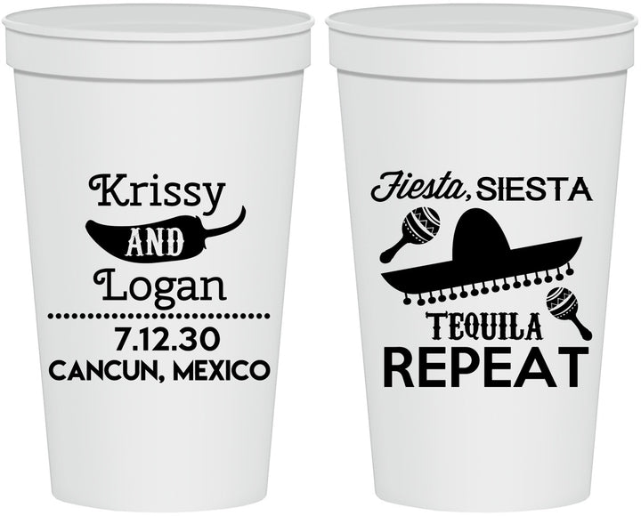 Personalized Wedding 22 oz Stadium Cups - Fiesta Siesta Tequila Repeat | 344