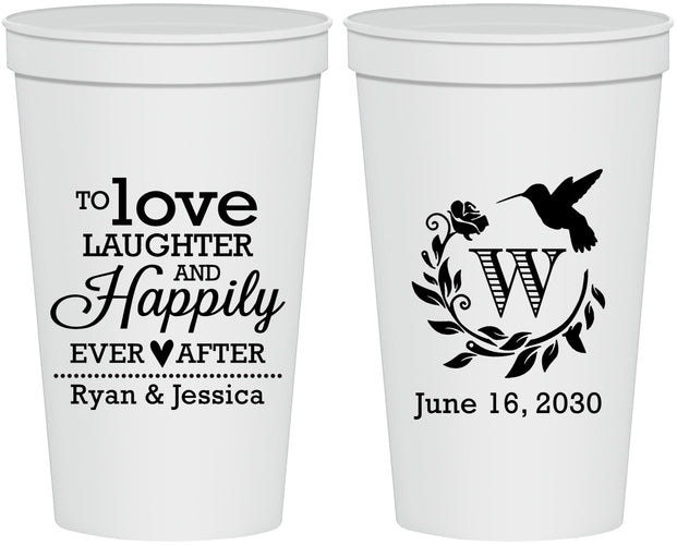 Personalized Wedding 22 oz Stadium Cups - Love Laughter Happily | 345