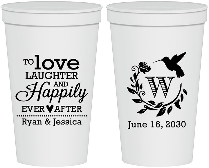 Personalized Wedding 22 oz Stadium Cups - Love Laughter Happily | 345
