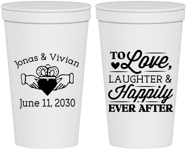 Personalized Wedding 22 oz Stadium Cups - Love Laughter Happily | 346