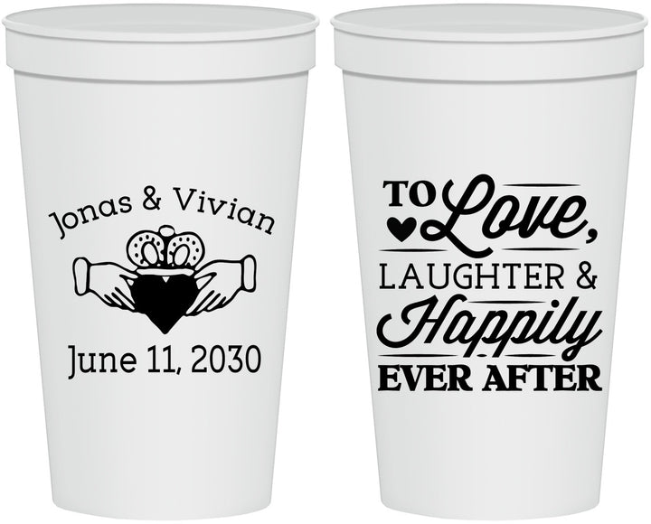 Personalized Wedding 22 oz Stadium Cups - Love Laughter Happily | 346