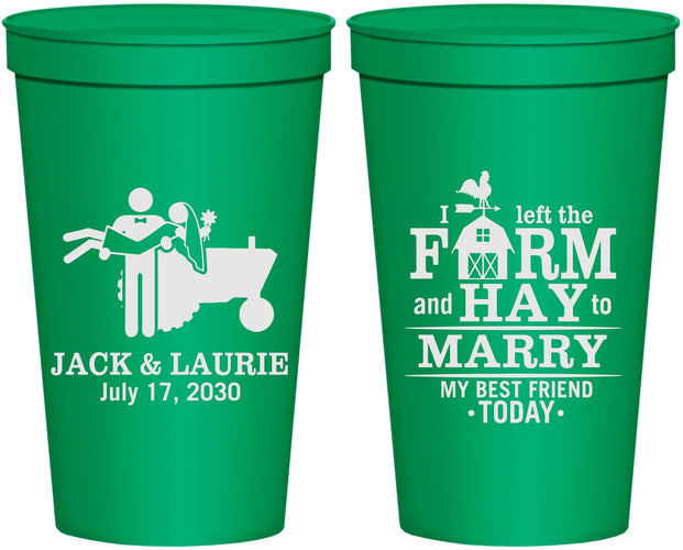 Personalized Wedding 22 oz Stadium Cups - Left The Farm Tractor | 347