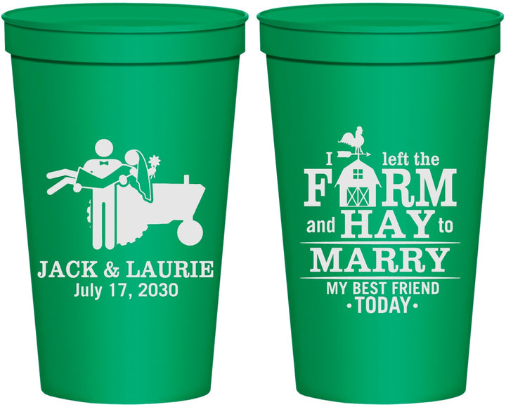Personalized Wedding 22 oz Stadium Cups - Left The Farm Tractor | 347