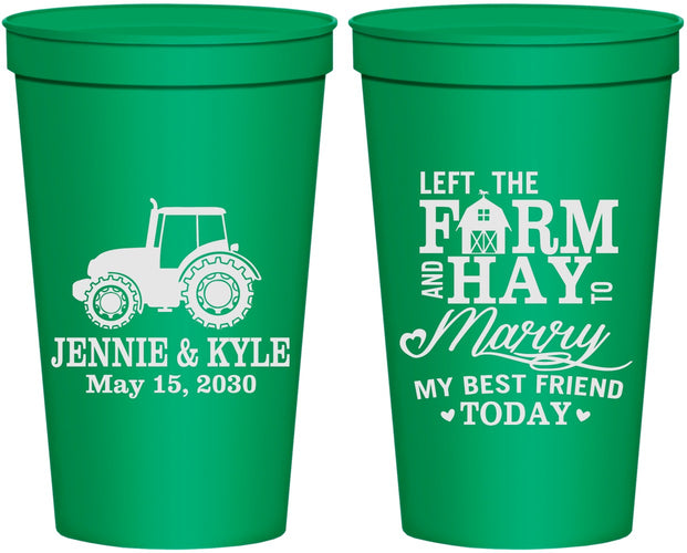 Personalized Wedding 22 oz Stadium Cups - Left The Farm Tractor | 351