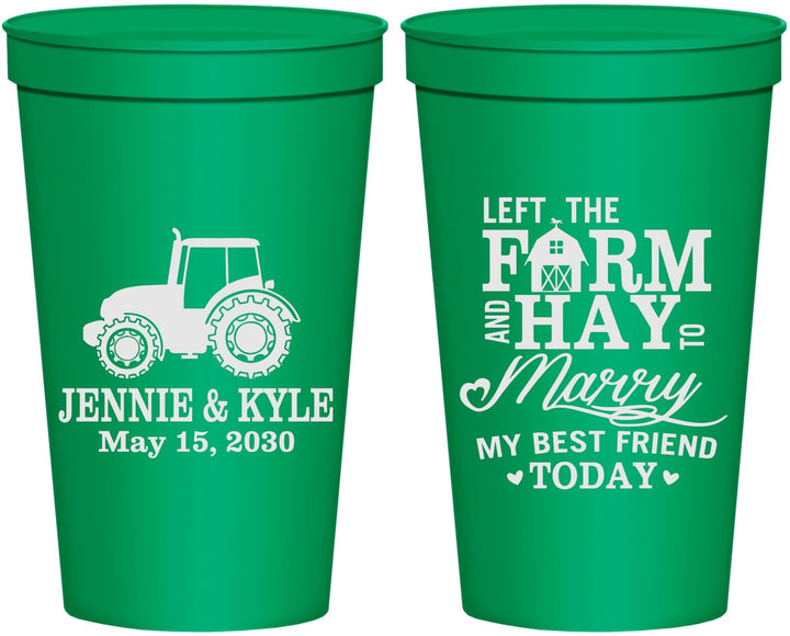 Personalized Wedding 22 oz Stadium Cups - Left The Farm Tractor | 351