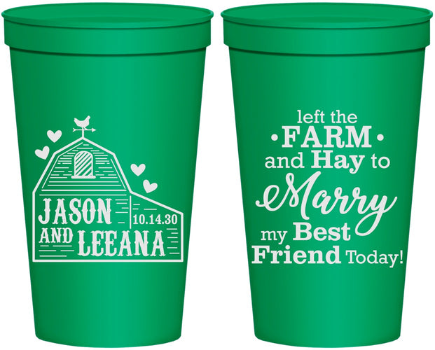 Personalized Wedding 22 oz Stadium Cups - Left The Farm Tractor | 352