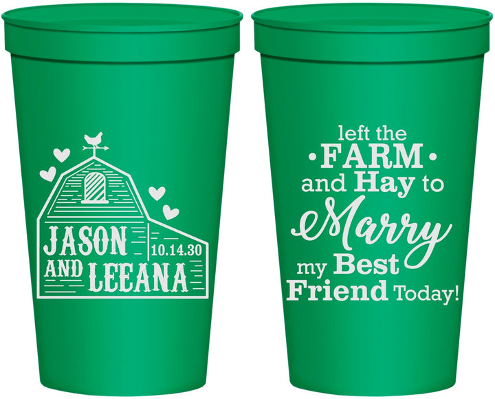 Personalized Wedding 22 oz Stadium Cups - Left The Farm Tractor | 352
