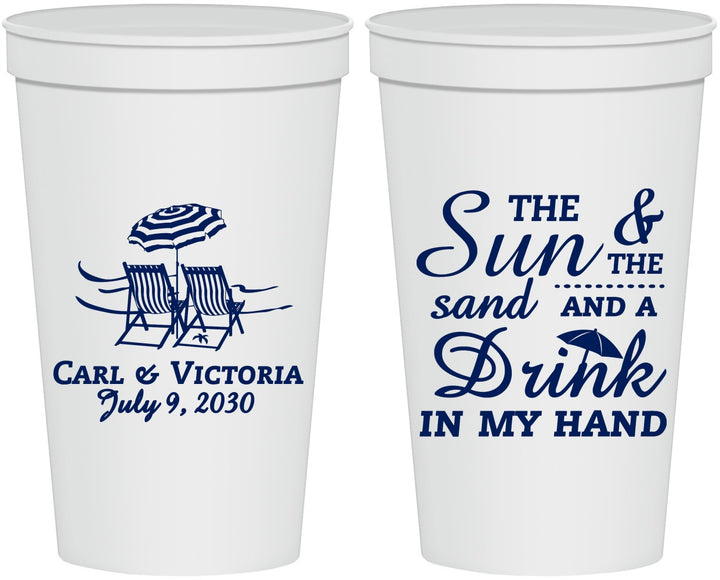 Personalized Wedding 22 oz Stadium Cups - Sun Sand Drink In My Hand | 353
