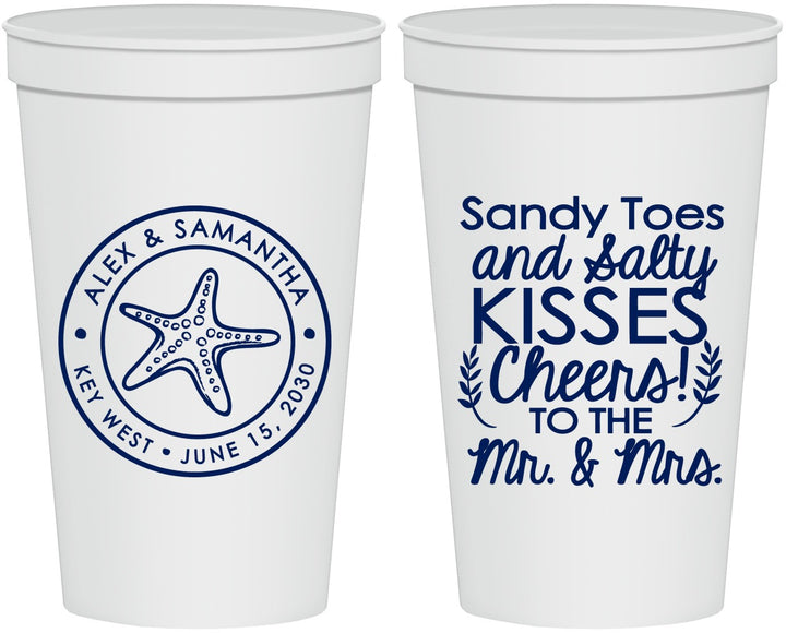 Personalized Wedding 22 oz Stadium Cups - Sandy Feet Salty Kisses | 355