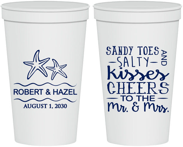 Personalized Wedding 22 oz Stadium Cups - Sandy Feet Salty Kisses | 356